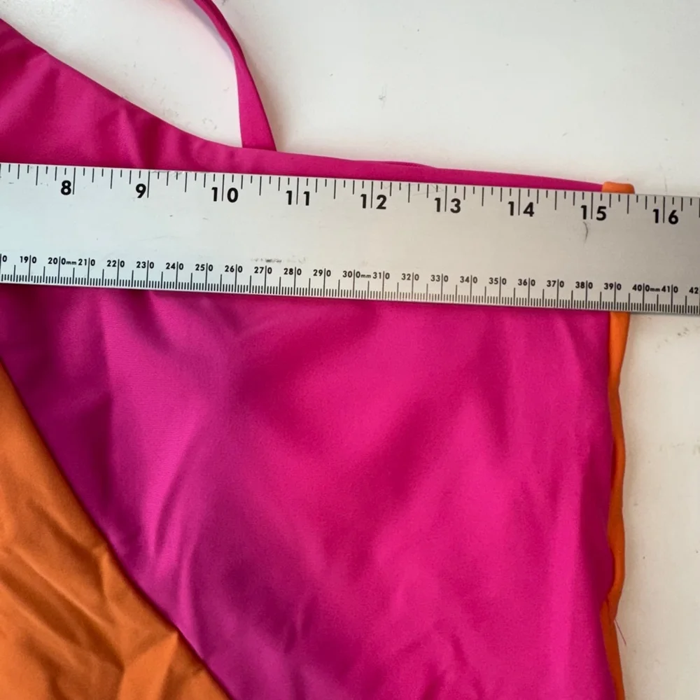 Lands' End One Piece Womens L Orange UPF 50 One Shoulder Tummy Control Swimsuit